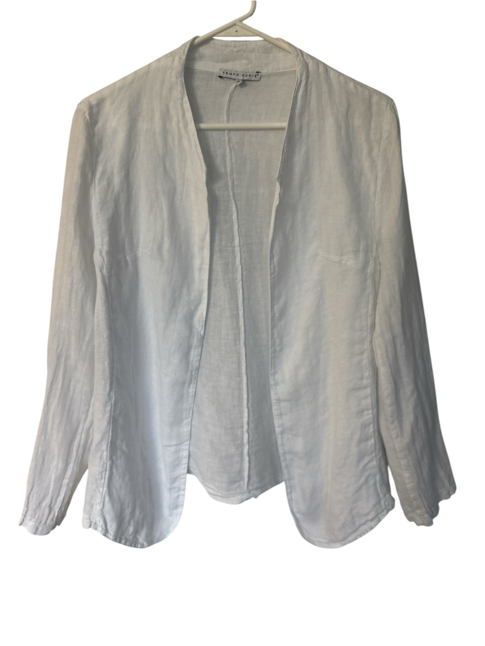 Tempo Paris White Open-Front Linen Blazer Jacket